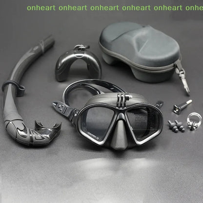 [C]Foldable Snorkel J-type Diving Mask With Camera Mount Tempered Glass Freediving Mask Snorkeling Set