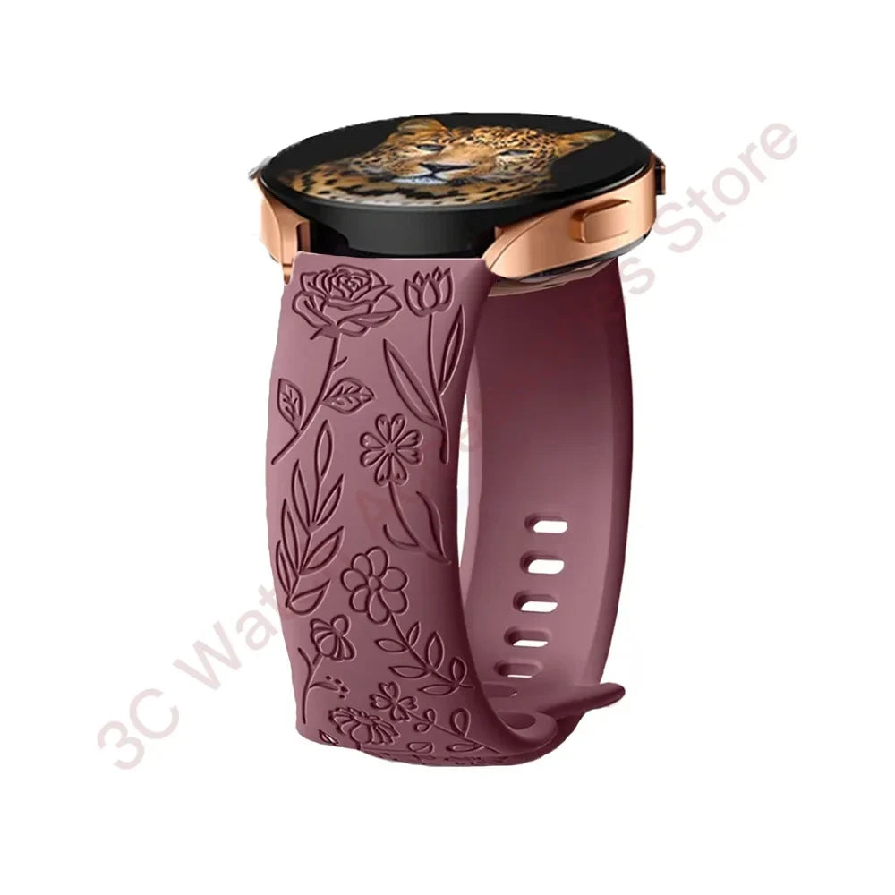 Samsung Galaxy Watch 7, 6, 5, 4 & FE Rose Engraved Silicone Band