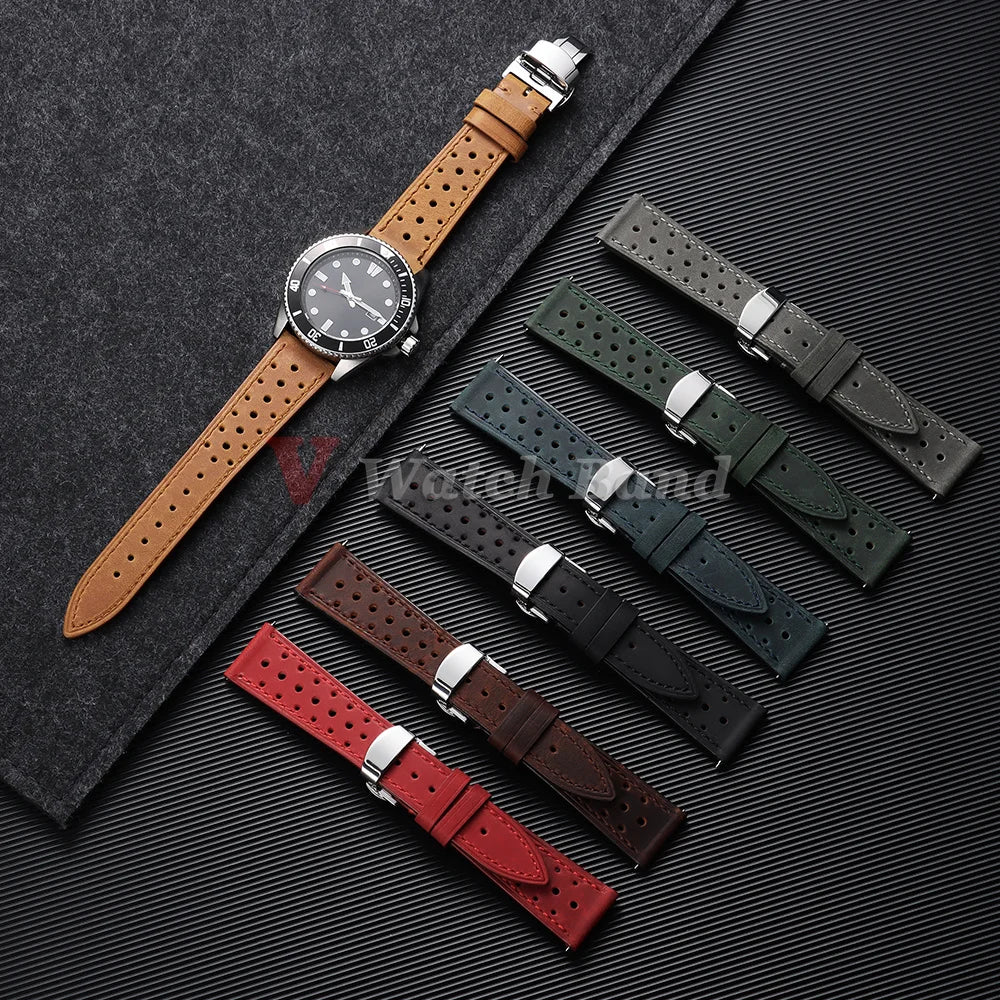 Samsung Galaxy Watch 7, 6, 5, 4 & FE Perforated Racing Leather Band