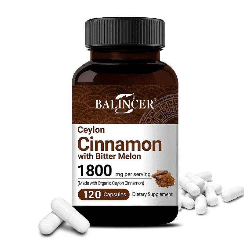 Ceylon Cinnamon 1800mg - Organic Ceylon Cinnamon & Organic Bitter Melon, 2-in-1 Support, Bone, Joint, Blood Sugar, Antioxidant