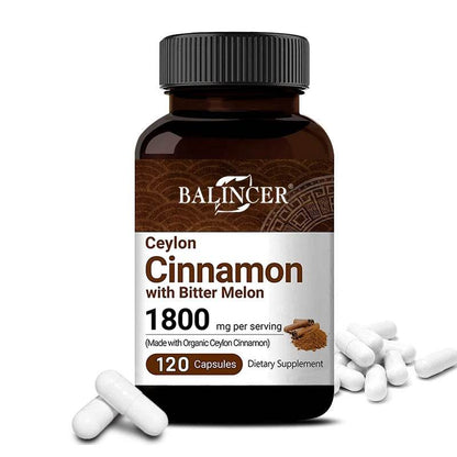 Ceylon Cinnamon 1800mg - Organic Ceylon Cinnamon & Organic Bitter Melon, 2-in-1 Support, Bone, Joint, Blood Sugar, Antioxidant