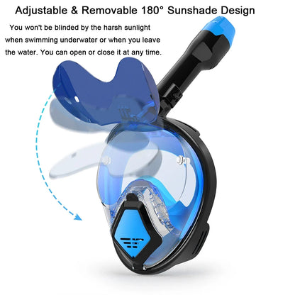 JUNHAIINS 180° View Full Face Snorkel Mask Scuba Diving Mask for Adult Goggles Underwater Transparent Swimming Sunshade Lens