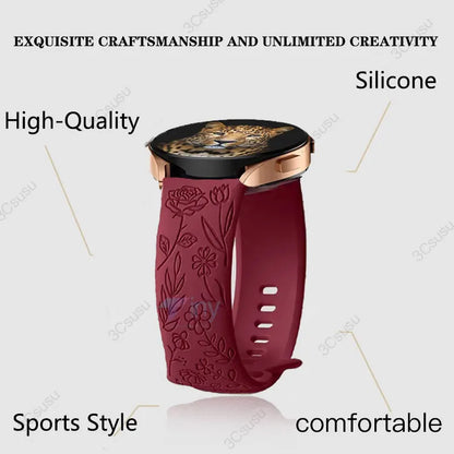Samsung Galaxy Watch 7, 6, 5, 4 & FE Rose Engraved Silicone Band