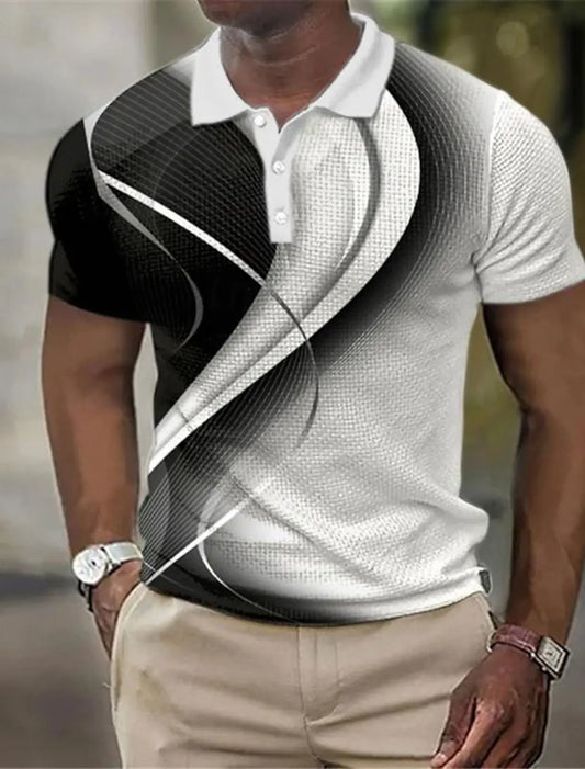 2025 Men's Geometric Golf Shirt Short Sleeve Polo Shirts Collared Shirts Business Casual Vacation Wear Formal 3D Print Tops