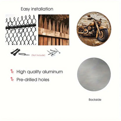 Round Faux Wooden Carved Painted Circular Wreath Sign, Entrance Decoration Gifts Motorcycle Themed Decoration