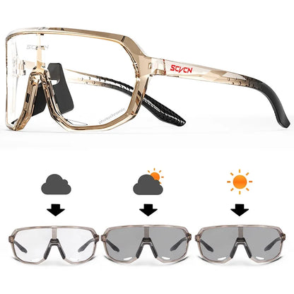 SCVCN Cycling Glasses UV400 Photochromic Sunglasses Men Sun Mountain Bike Road Bicycle Eyewear Sports Running MTB Cycle Gogg