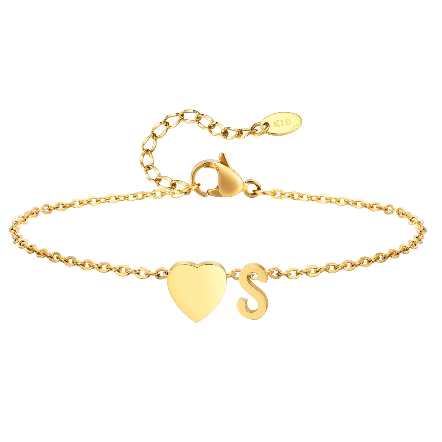 Women Heart Initial Stainless Steel Personalized Anklet Bracelets