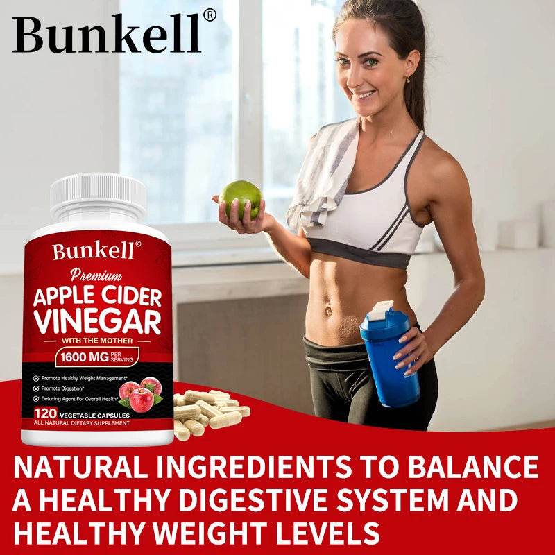 Bunkell Apple Cider Vinegar Supplement, Digestion Boosting, Cleansing, Detoxification, Metabolism and Fat Burning