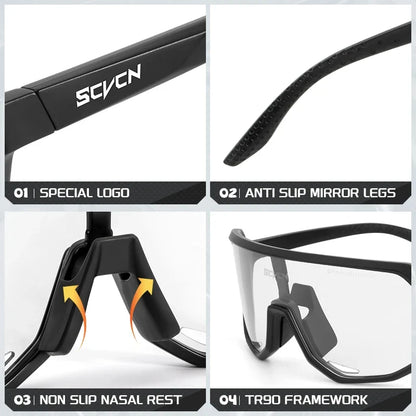 Scvcn Photochromic Sunglasses Cycle Glasses for Men Sun Mountain Bike Bicycle Cycling Eyewear Goggles Sports UV400 Polarized MTB