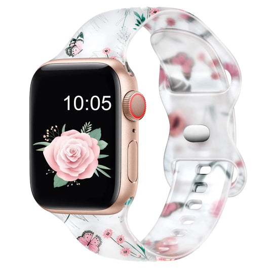 Apple Watch Silicone Strap - Floral Design - Soft and Comfortable