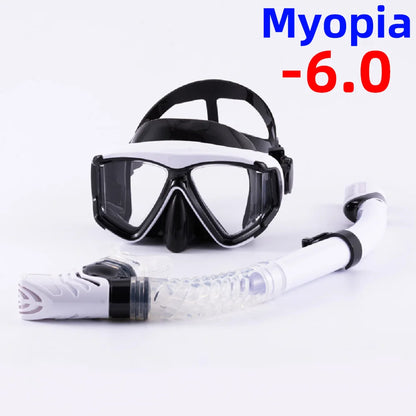 Optical Myopia Snorkel Set Diving Mask Nearsighted Swimming Goggles Short Sighted Panoramic Wide View Adults Youth -1.0To-6.0