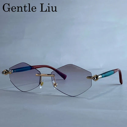 Rimless Polygon Sunglasses Women 2026 Luxury Brand Fashion Retro Sun Glasses Punk Hexagon Eyewear For Lady UV400 Outdoor Shades