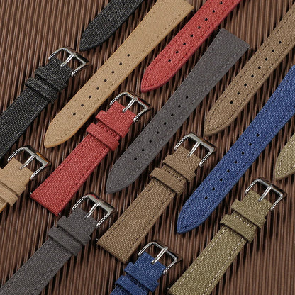 Samsung Galaxy Watch 7, 6, 5, 4 & FE Slim Canvas Band with Leather Lining