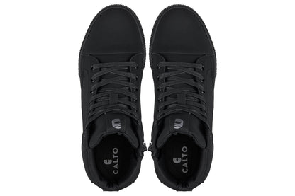 CALTO - S3421 - 2.4 Inches Taller (Black) - Cap Toe High Top Zip-Up Sneaker Boots - Triathlete Store