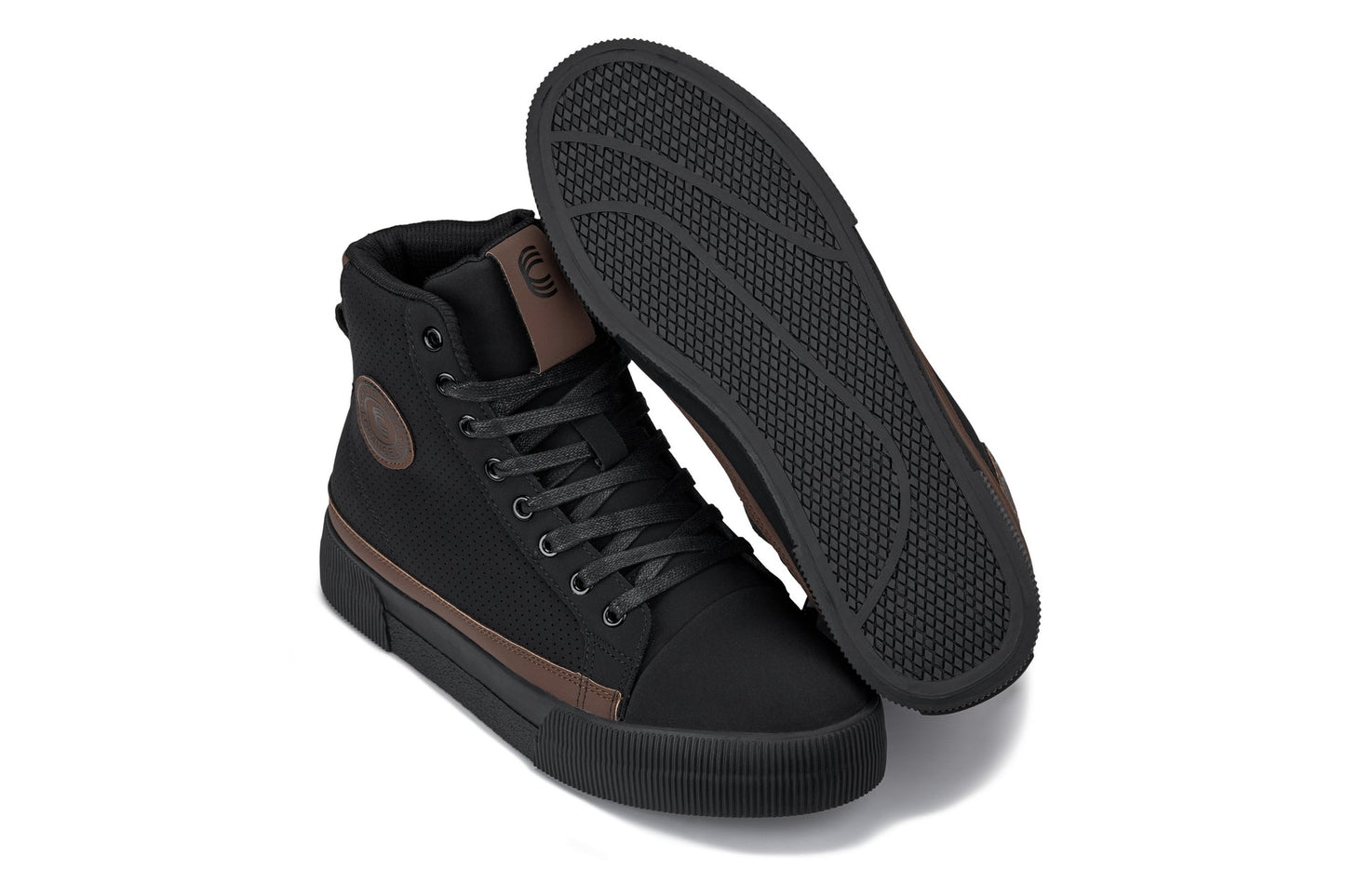 CALTO - S3422 - 2.4 Inches Taller (Black/Coffee Brown) - Cap Toe High Top Zip-Up Sneaker Boots