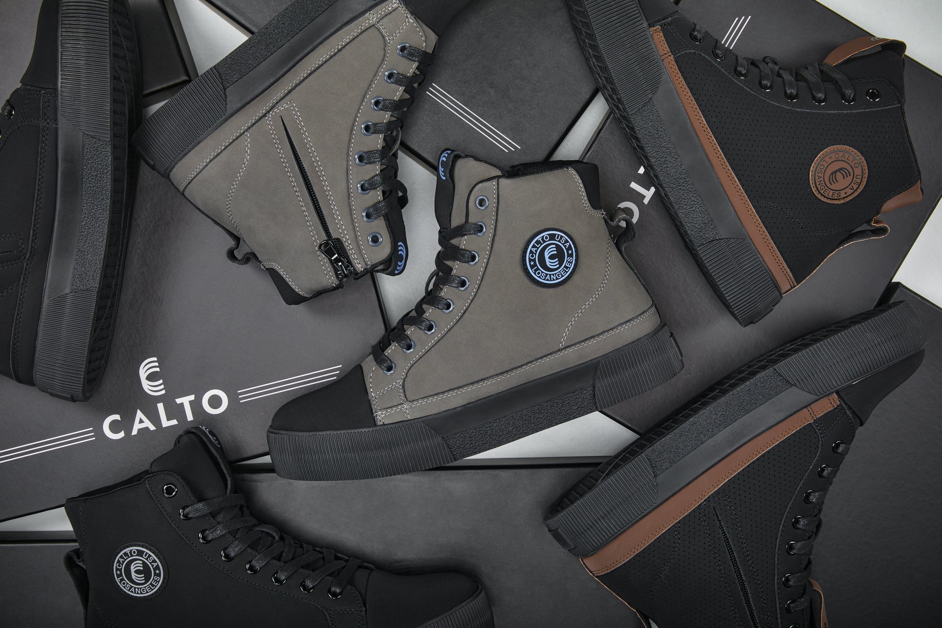 CALTO - S3421 - 2.4 Inches Taller (Black) - Cap Toe High Top Zip-Up Sneaker Boots - Triathlete Store