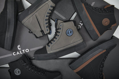 CALTO - S3422 - 2.4 Inches Taller (Black/Coffee Brown) - Cap Toe High Top Zip-Up Sneaker Boots