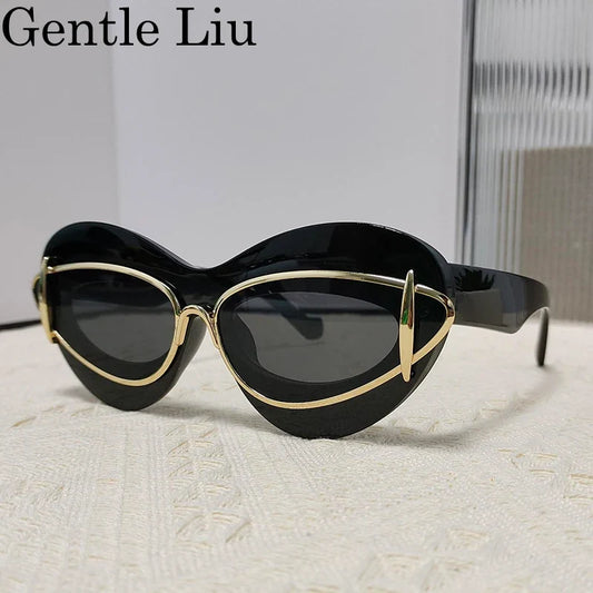 Double Frame Cat Eye Sunglasses Women 2025 Luxury Brand Designer Vintage Y2K Punk Sun Glasses For Men Retro Eyewear Shades UV400