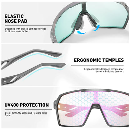 SCVCN Cycling Photochromic Sunglasses Men Women Outdoor Sports Running Glasses UV400 MTB Road Bike Eyewear Driving Hiking