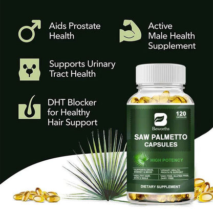 BEWORTHS Saw Palm Capsules Support Male Prostate Health ,Urinary Tract Health Enhance Vitality Support Hair health Hair Growth
