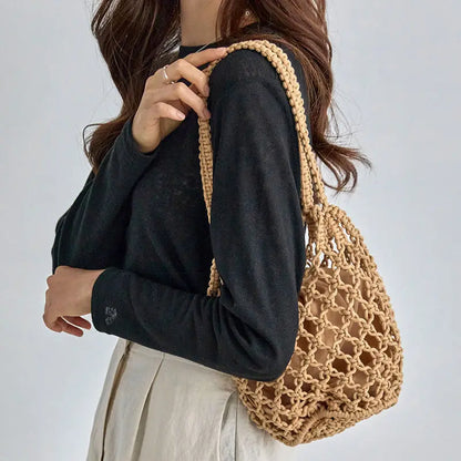 Mesh Rope Knitted Bucket Shoulder Bag