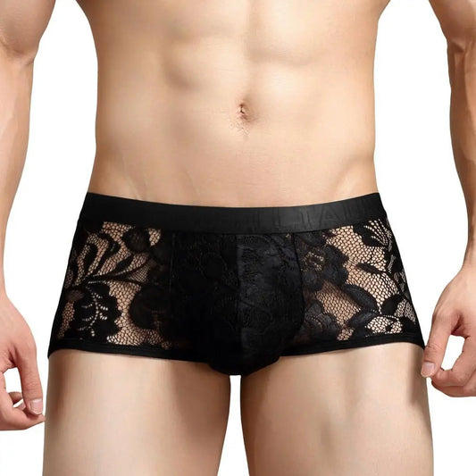 Sexy Mens Boxers Lace Transparent Mesh Underwear Underpants See Through Boxershorts Low Waist Panties Boxer for Man