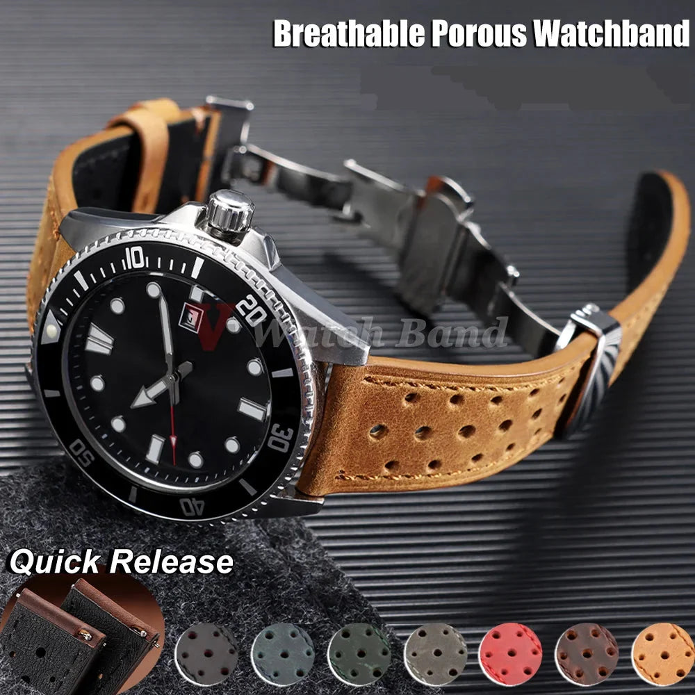 Samsung Galaxy Watch 7, 6, 5, 4 & FE Perforated Racing Leather Band