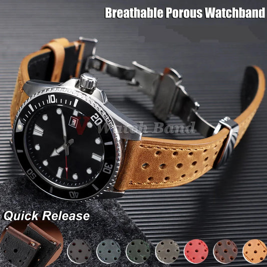 Samsung Galaxy Watch 7, 6, 5, 4 & FE Perforated Racing Leather Band