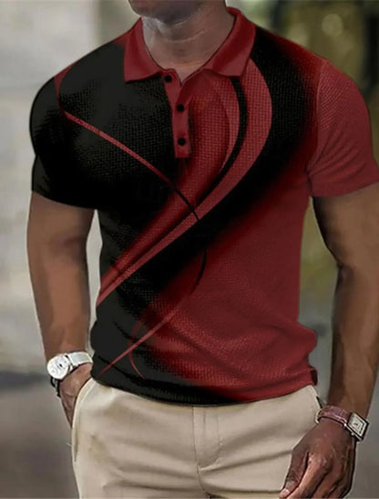 2025 Men's Geometric Golf Shirt Short Sleeve Polo Shirts Collared Shirts Business Casual Vacation Wear Formal 3D Print Tops