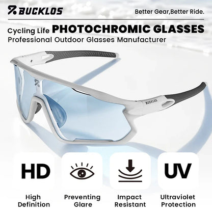 BUCKLOS Photochromic Cycling Glasses Professional Outdoor Sports Sunglasses UV400 Men Women Cycling Goggles Road Bike Eyewear
