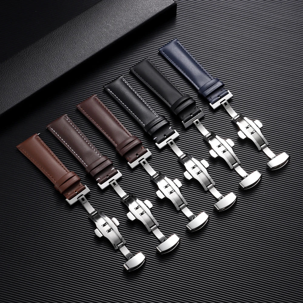 Samsung Galaxy Watch 7, 6, 5, 4 & FE Leather Band with Butterfly Clasp