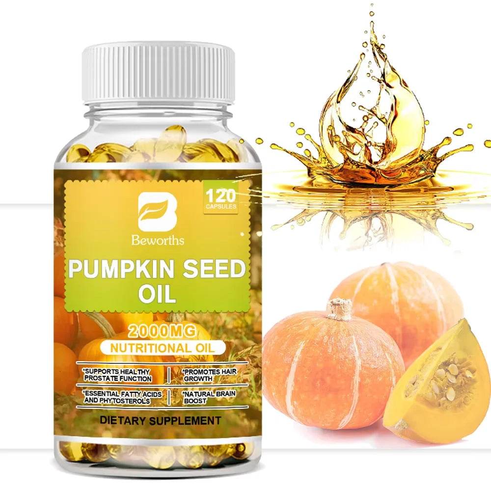 BEWORTHS Pumpkin Seed Oil Capsules for Brain Boost Prostate Urinary Function &Cardiovascular Health Hair Growth Boost Metabolism