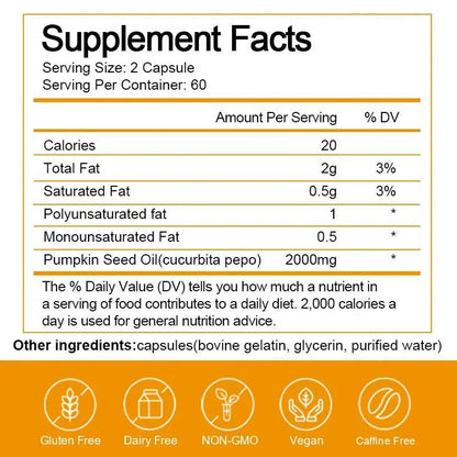 BEWORTHS Pumpkin Seed Oil Capsules for Brain Boost Prostate Urinary Function &Cardiovascular Health Hair Growth Boost Metabolism