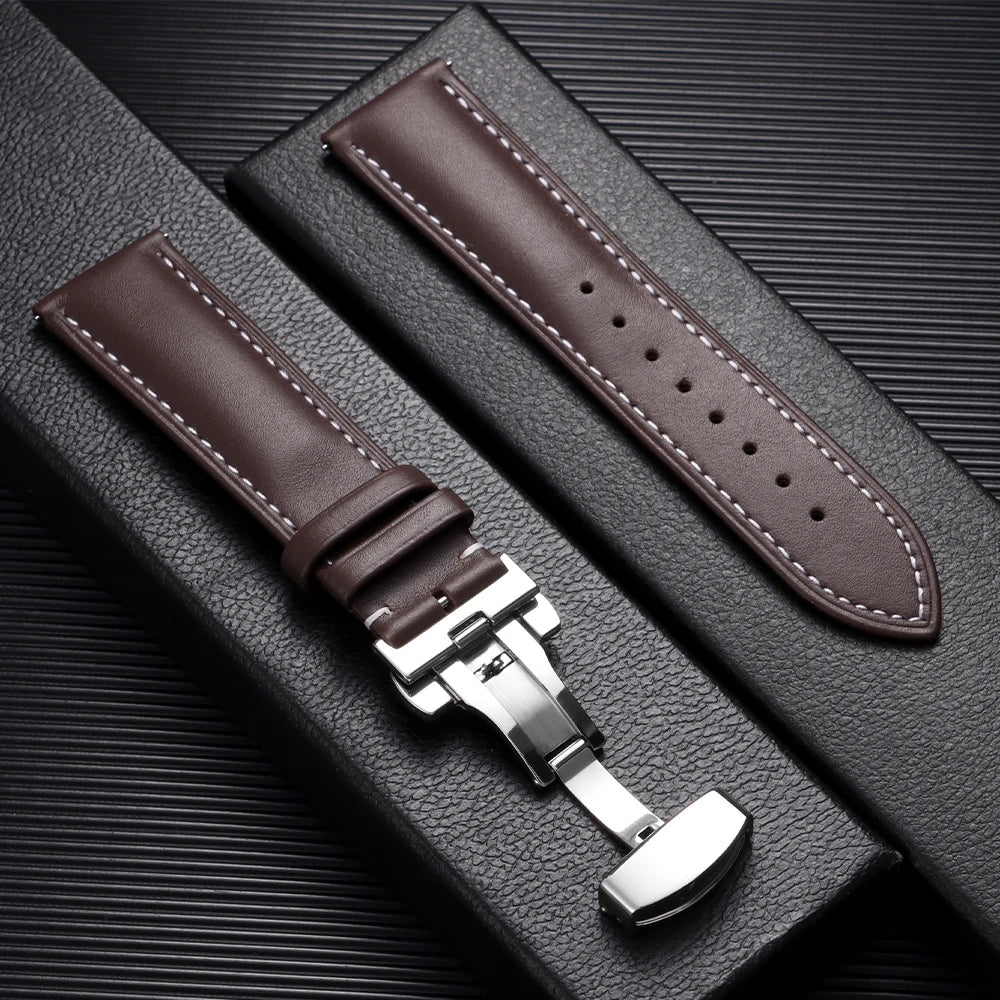 Samsung Galaxy Watch 7, 6, 5, 4 & FE Leather Band with Butterfly Clasp