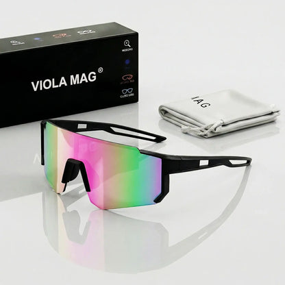 VIOLA MAG Unisex Sports Sunglasses, Oversized Frame Cycling Glasses, Lightweight TR90 Lenses, Non-slip for Running, Fishing, Hik