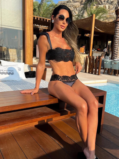 Halle Black Lace Three Piece swimsuit