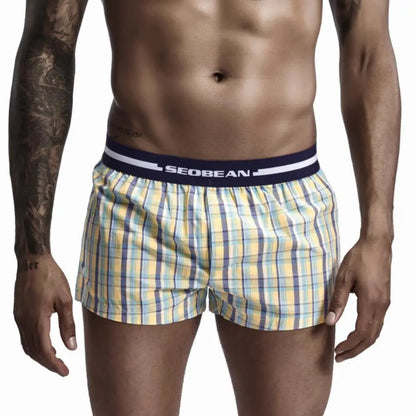 SEOBEAN Classic Plaid Mens Boxer Shorts 100% Cotton Underwear Boxershorts