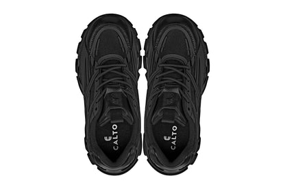 CALTO - S5282 - 2.6 Inches Taller (Jet Black/Onyx Sole) - Chunky Sole Sporty Sneakers - Triathlete Store