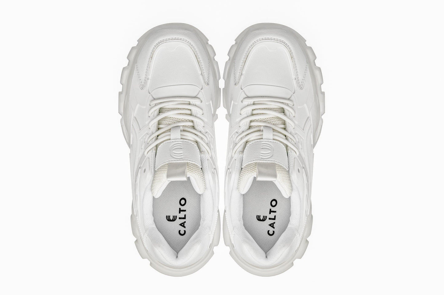 CALTO - S5285 - 2.6 Inches Taller (White/Translucent White Sole) - Chunky Sole Sporty Sneakers