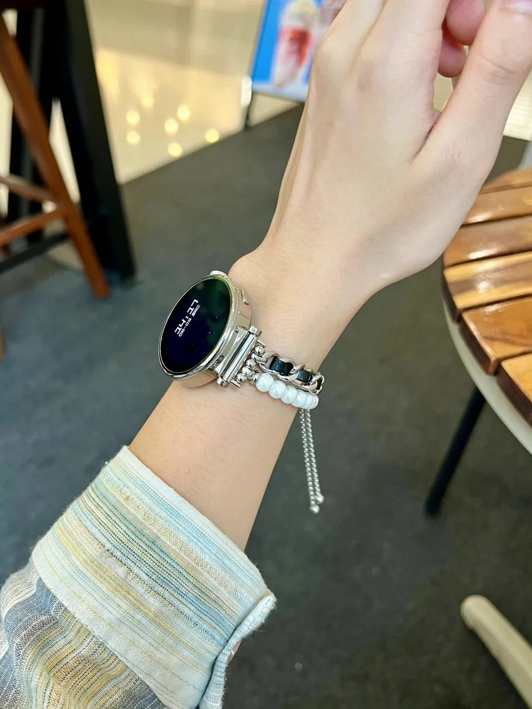 Samsung Galaxy Watch 7, 6, 5, 4 & FE Women's Pearl Chain Bracelet