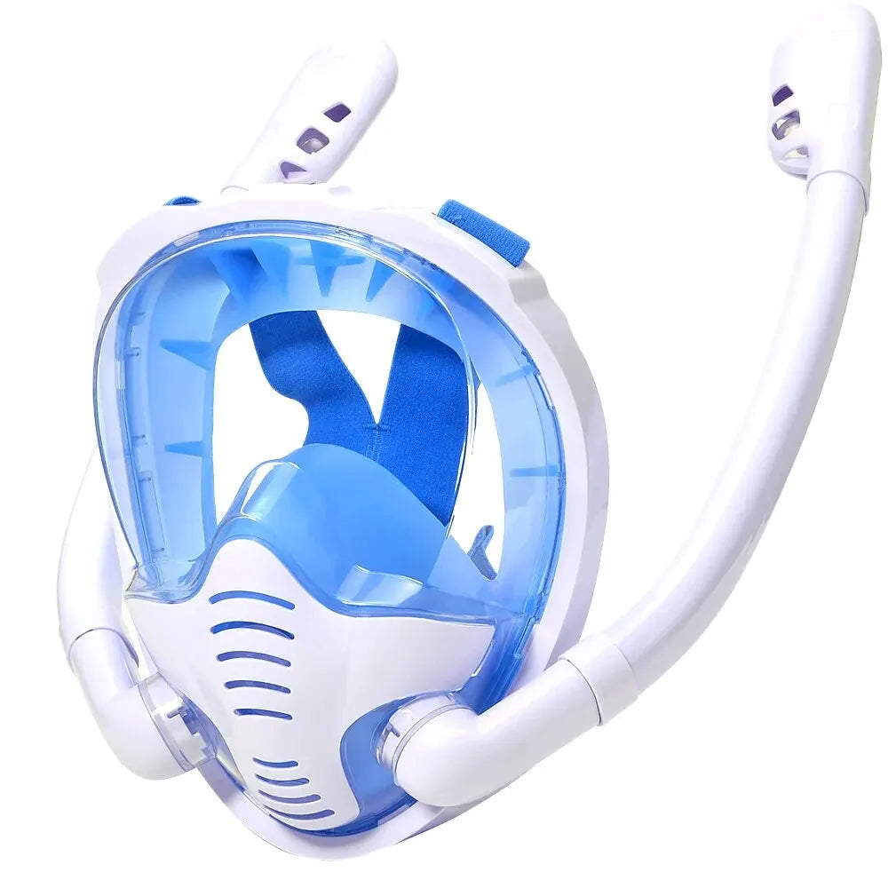 Full Face Snorkel Mask 180°Panoramic View Silicone Dry Top Snorkeling Diving Swimming Goggles With 2 Snorkels Anti-Fog Anti-Lea