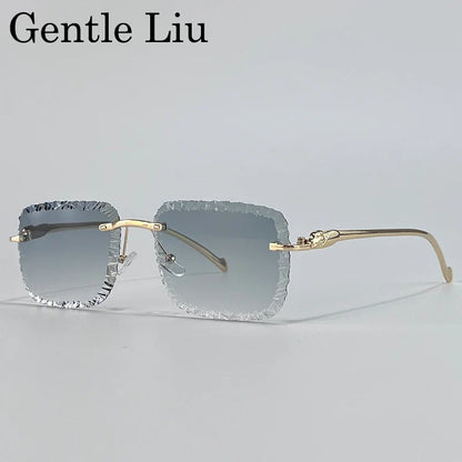 Fashion Square Rimless Punk Sunglasses Men 2025 Luxury Brand Cut Edge Frameless Sun Glasses For Male Leopard Head Eyewear Shades