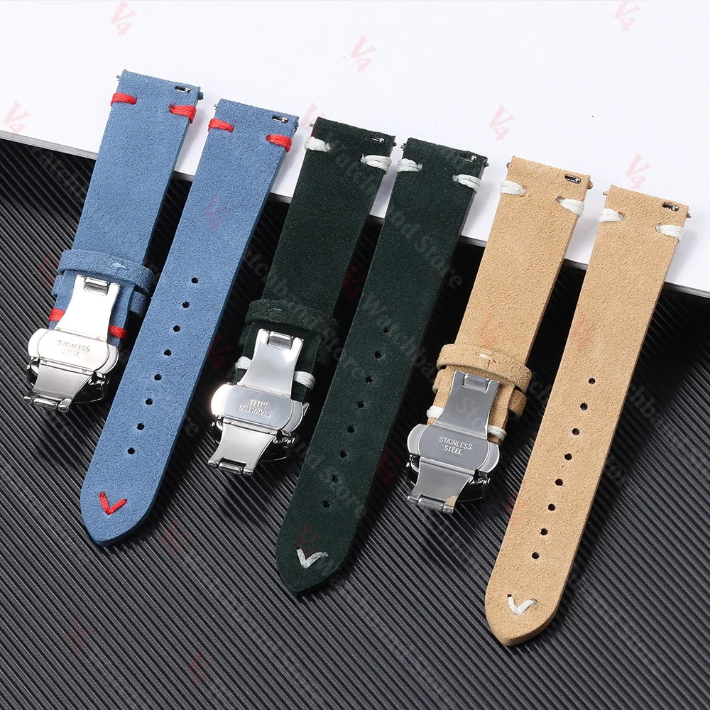 Samsung Galaxy Watch 7, 6, 5, 4 & FE Stitched Suede Band with Butterfly Clasp