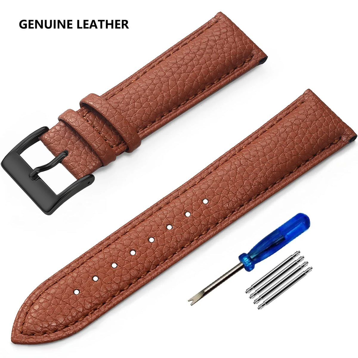 Samsung Galaxy Watch 7, 6, 5, 4 & FE Grained Leather Band, Spring Bars & Tool