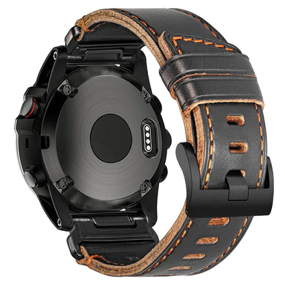 Garmin QuickFit 20/22/26mm Stitched Leather Band with Brushed Buckle