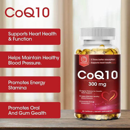 BBEEAAUU Coenzyme Q10 Capsules Heart Health Supplement COQ10 Supports Cardiovascular Health Blood Pressure Health