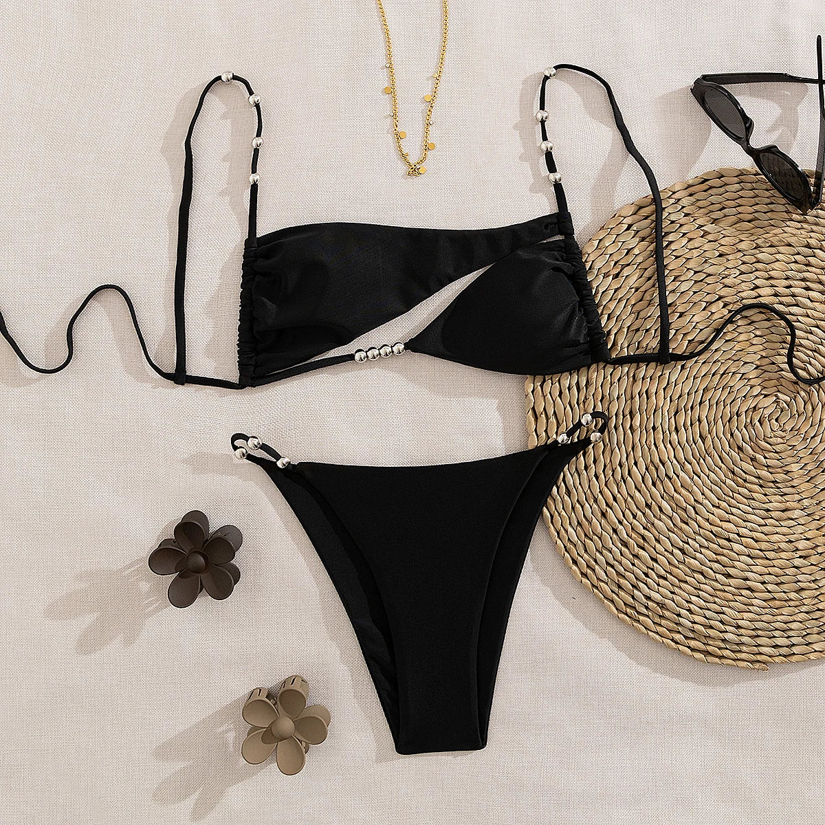 Bead Chain Cut Out two piece swimsuit
