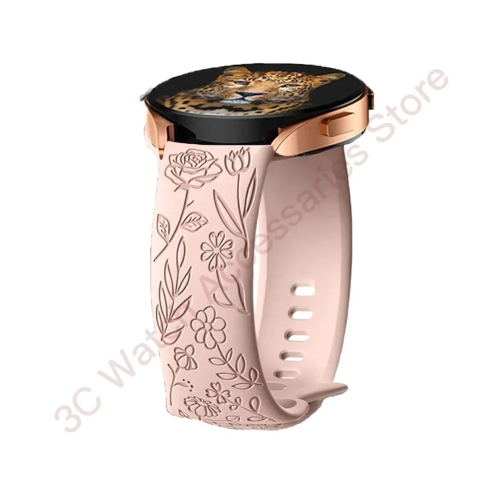 Samsung Galaxy Watch 7, 6, 5, 4 & FE Rose Engraved Silicone Band