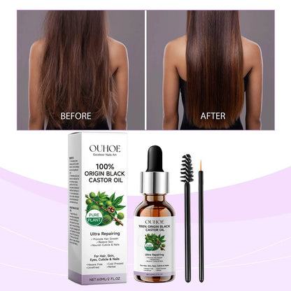 Black Castor Oil Essential Oil Makes Hair Smooth and Shiny. Multi-effect Care Essential Oil Suitable for Body Hair and Eyelashes