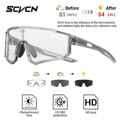 SCVCN Photochromic Cycling Glasses Night Riding Glasses Outdoor Sport Travel Sunglasses Men Women MTB Bike Golf Driving Eyewear